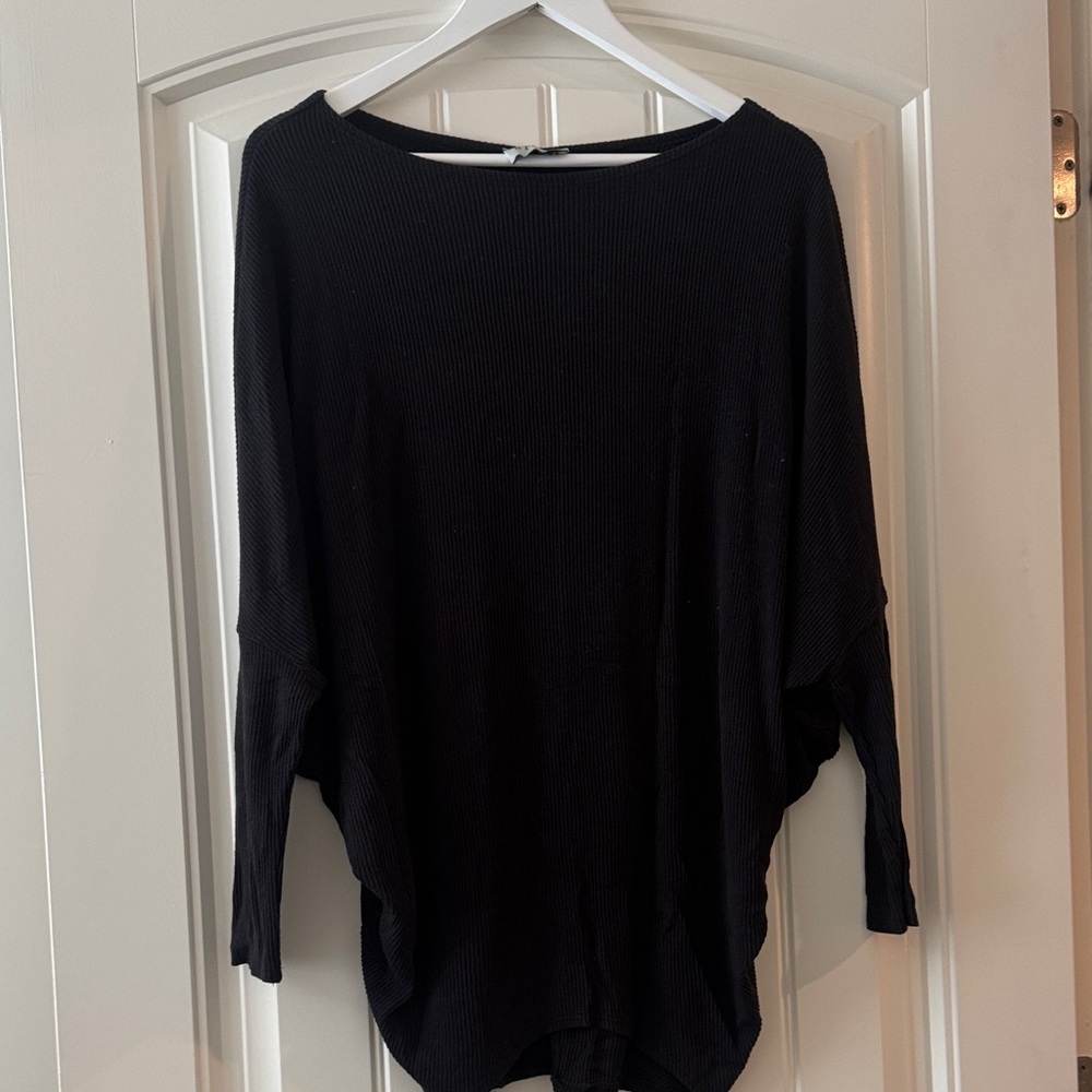 Black Ribbed Dolman Sleeve Women's Top